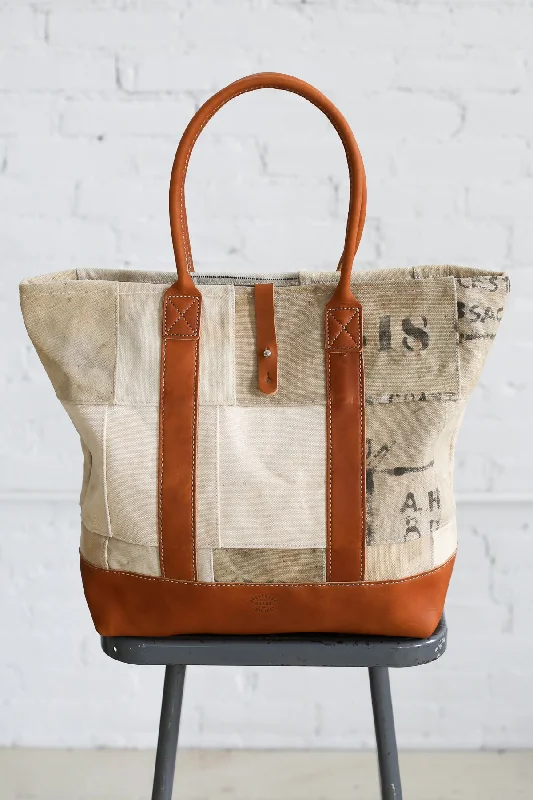 WWII era Salvaged Canvas Patchwork Tote Bag