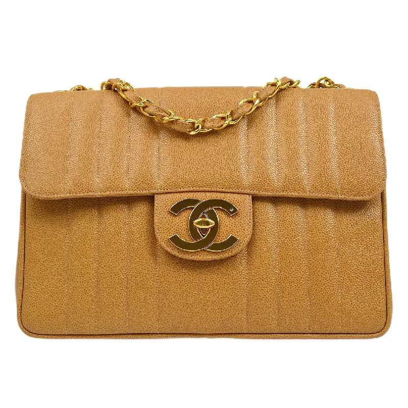 CHANEL 1994-1996 Vertical Classic Flap Jumbo Beige Caviar