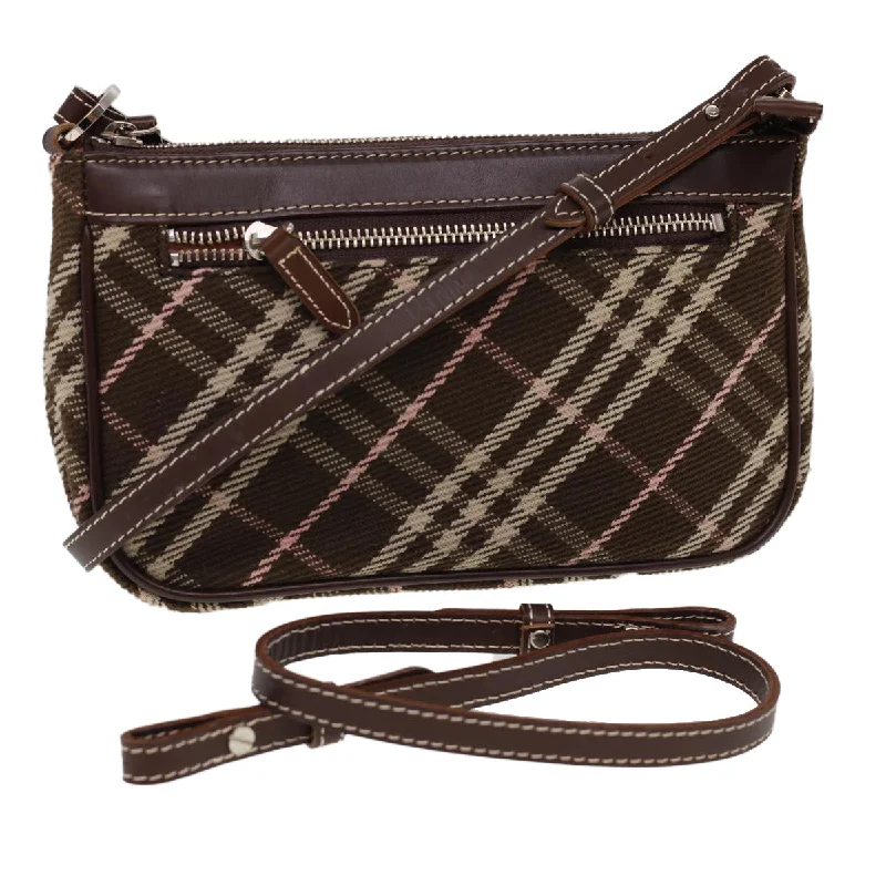 BURBERRY Nova Check Blue Label Shoulder Bag Canvas Brown Auth 40095