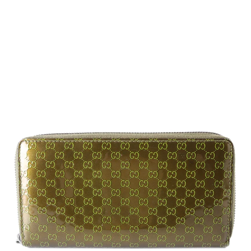 Guccissima Patent Zip Around Wallet Green