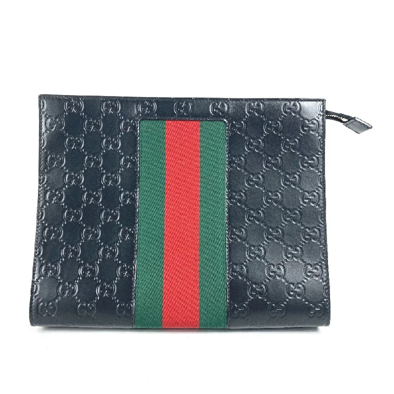 GUCCI Clutch bag 425316 leather black Guccisima GG Sherry line mens Secondhand