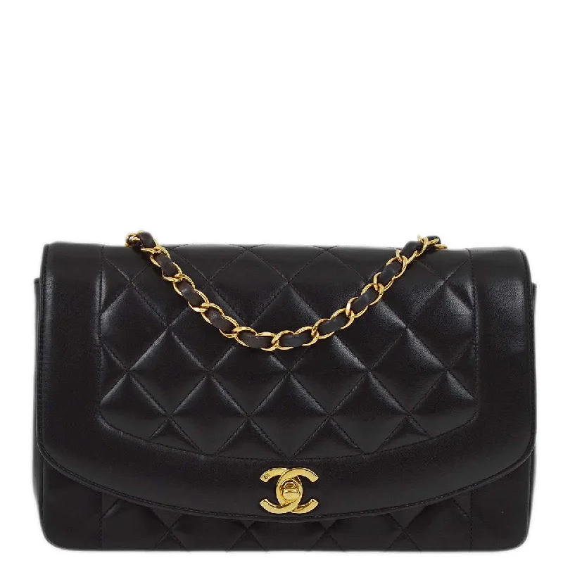 Chanel 1994-1996 Black Lambskin Medium Diana Shoulder Bag