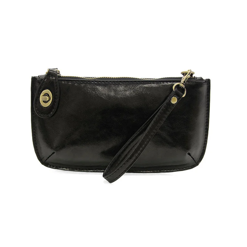 Liquid Metal Mini Crossbody Wristlet Clutch in Black