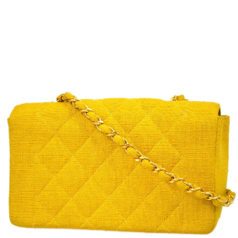 Chanel 1991-1994 Yellow Linen Small Diana Flap Bag