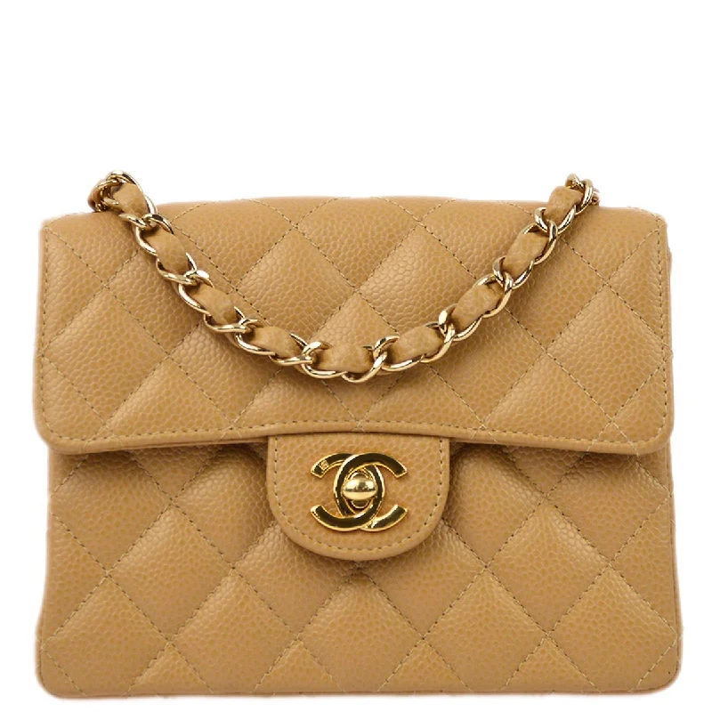 Chanel 2003-2004 Beige Caviar Mini Classic Square Flap Shoulder Bag 17