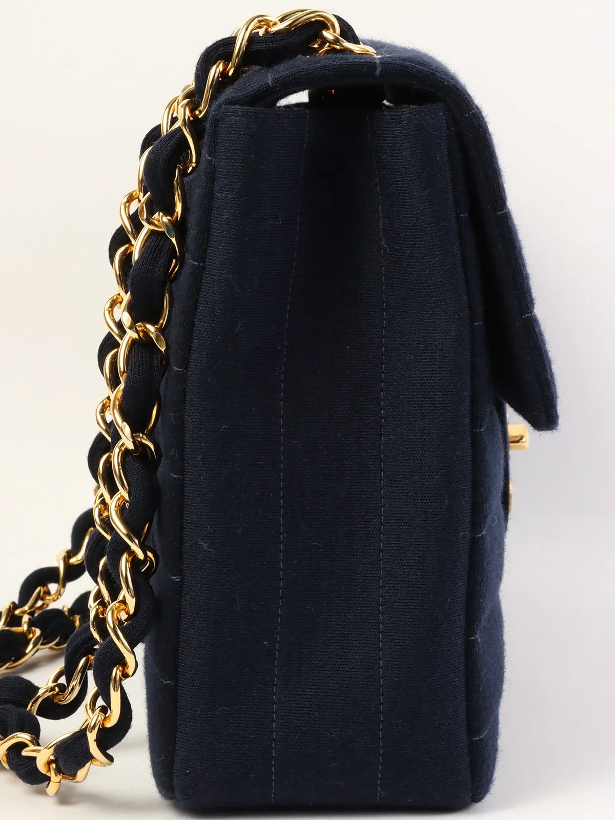 CHANEL Around 1995 Made Jersey Straight Flap Chain Bag Jumbo Navy