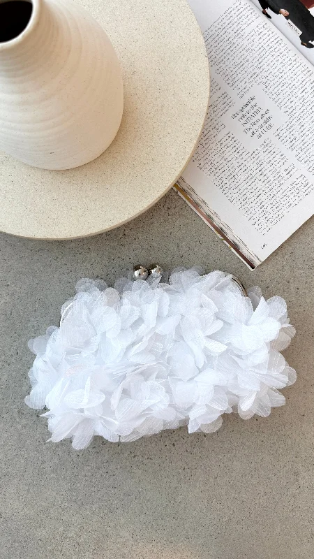 Chiffon Ruffle Clutch - White