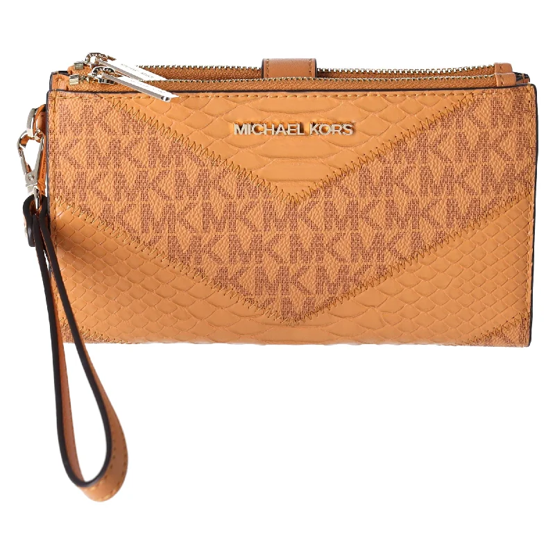 Michael Kors Jet Set Travel Large Double Zip Wallet MK Cider Yellow Multi Python