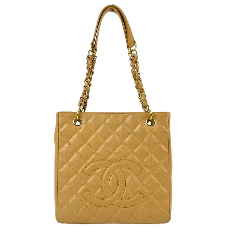 Chanel 2003-2004 Beige Caviar Petite Shopping Tote PST Chain Handbag