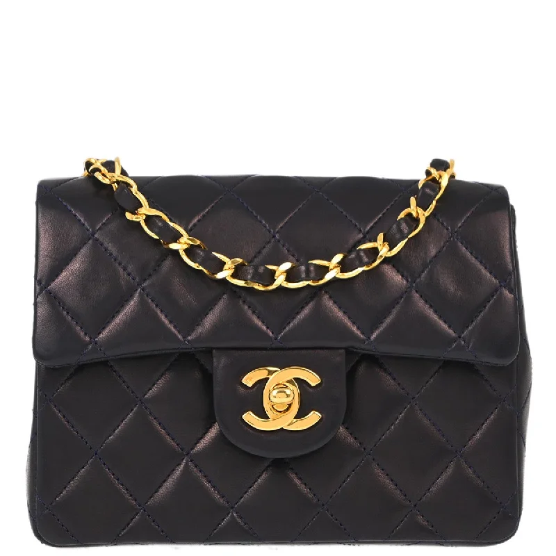 Chanel Navy Lambskin Mini Classic Square Flap Shoulder Bag 17