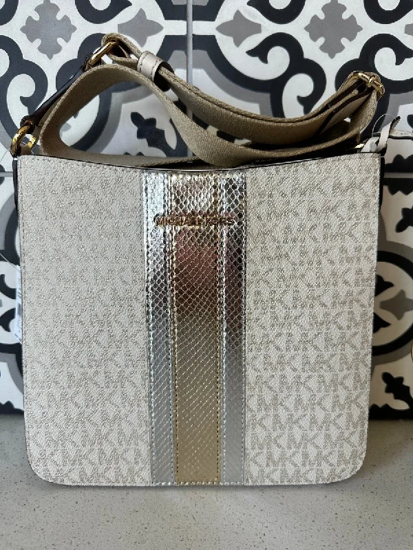 Michael Kors Metallic Medium Messenger Crossbody in Light Cream Stripe