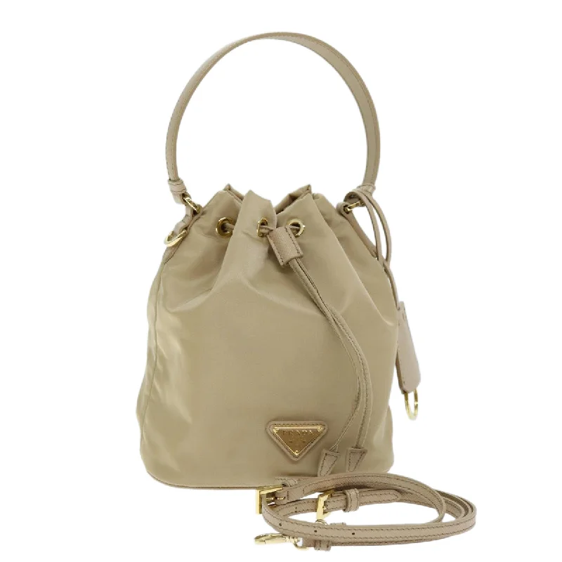 PRADA Shoulder Bag Nylon 2way Beige Auth 71637A