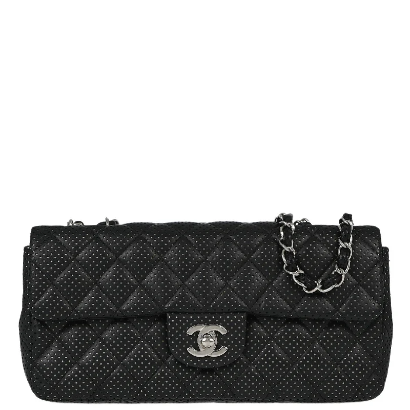 Chanel Black Punched Lambskin East West Shoulder Bag