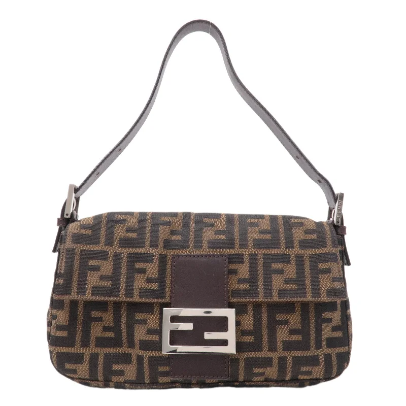 FENDI Mamma Baguette Zucca Canvas Leather Shoulder Bag Brown 26424