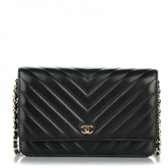 Chanel Wallet On Chain – WOC Chevron Lambskin Black SiLouis Vuittoner-Toned