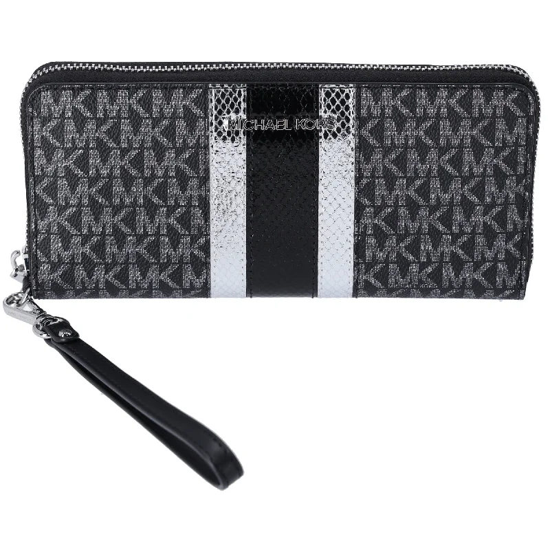 Michael Kors Jet Set Large Continental Wallet MK Center Stripe Black Multi