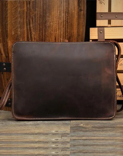 Cool Dark Brown Leather 11 inches Mens Courier Bag Casual Messenger Bags Clutch Postman Bags for Men