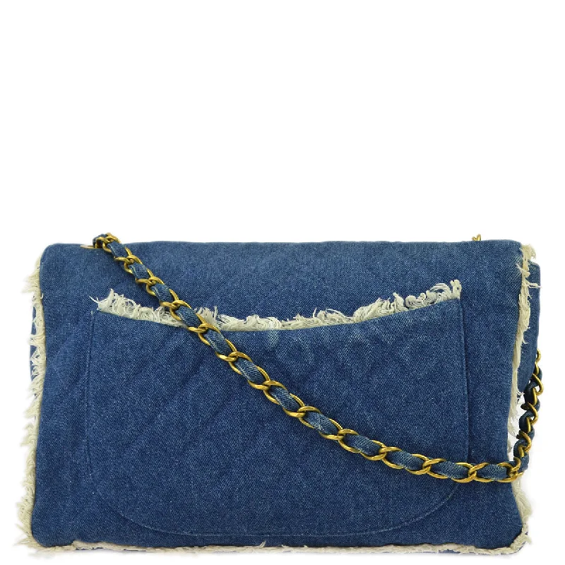 Chanel 1997-1999 Blue Denim Maxi Straight Flap Bag