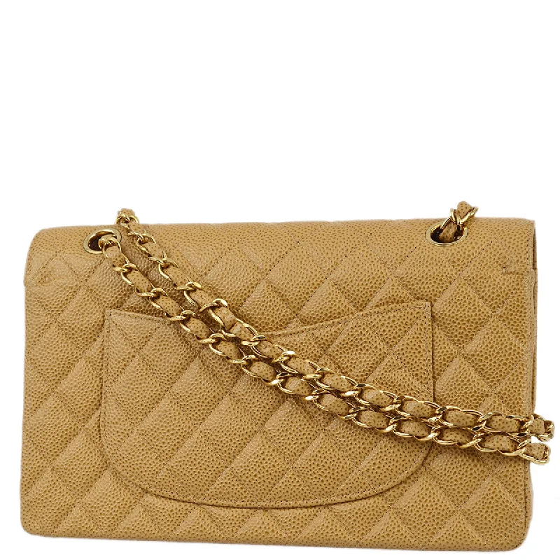 Chanel 2001-2003 Beige Caviar Medium Classic Double Flap Bag