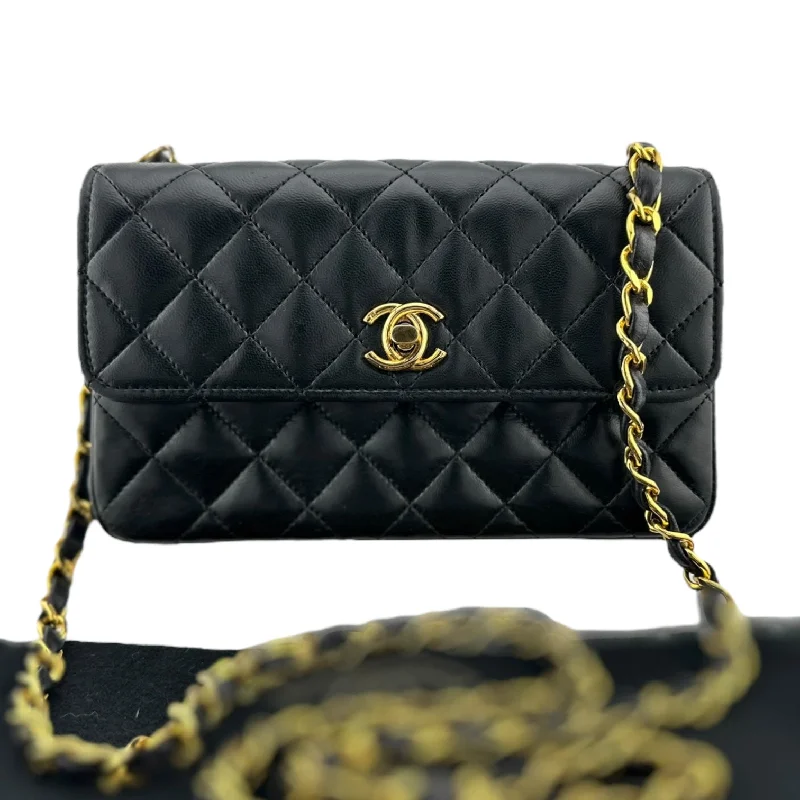 CHANEL Black Lambskin Turnlock Small Flap Chain Bag