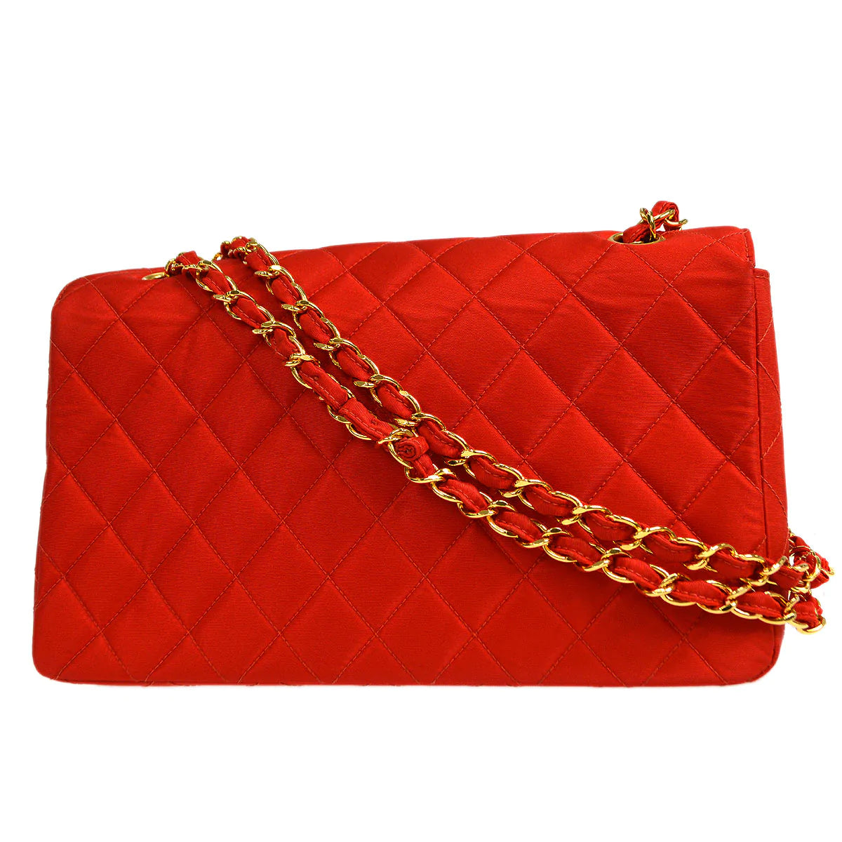 CHANEL 1994-1996 Classic Single Flap Medium Red Nylon 56465