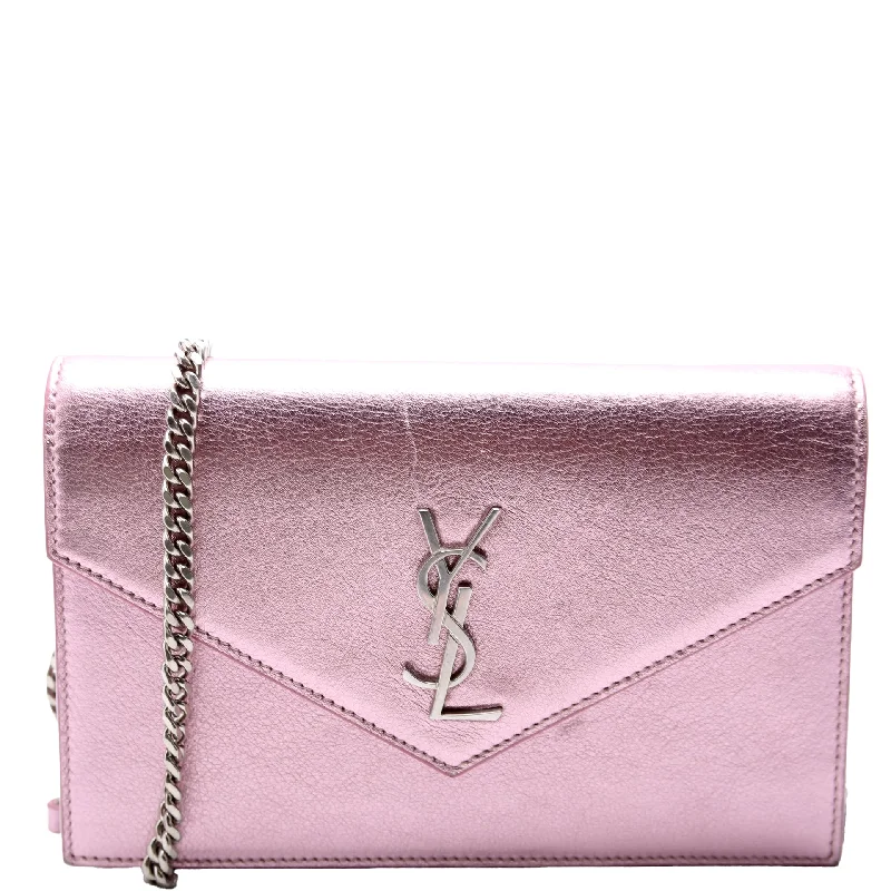 Envelope Chain Wallet Metallic Calfskin  Purple