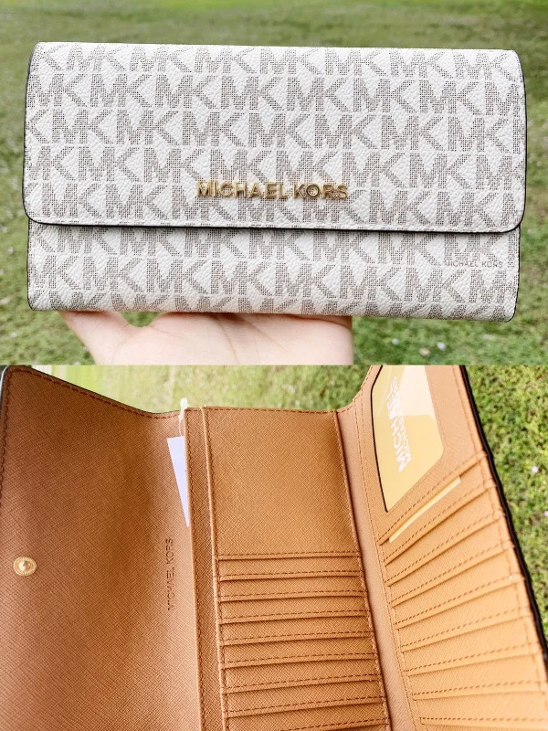 Michael Kors Jet Set Travel PVC Large Trifold Wallet Vanilla MK