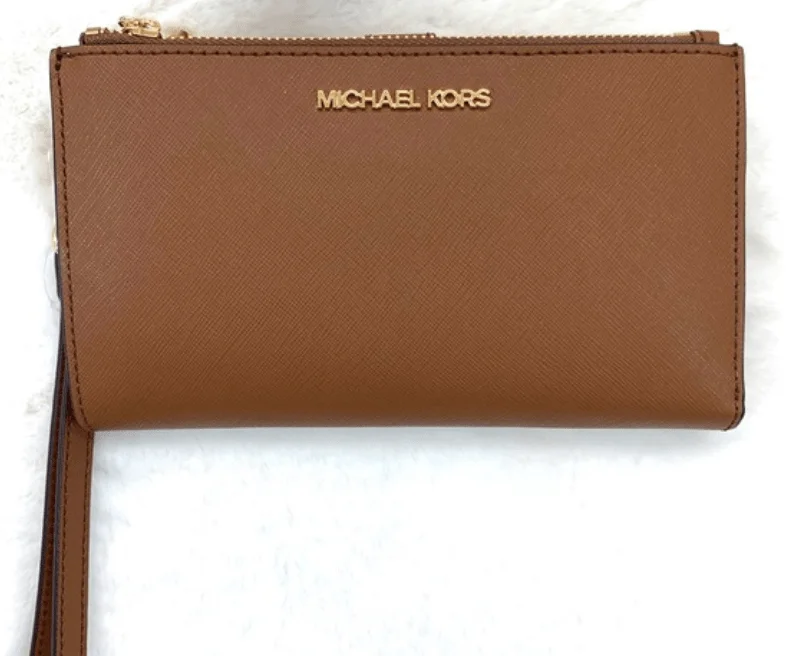 Michael Kors JetSet DoubleZip WristletLeather PhoneWallet LuggageBrown