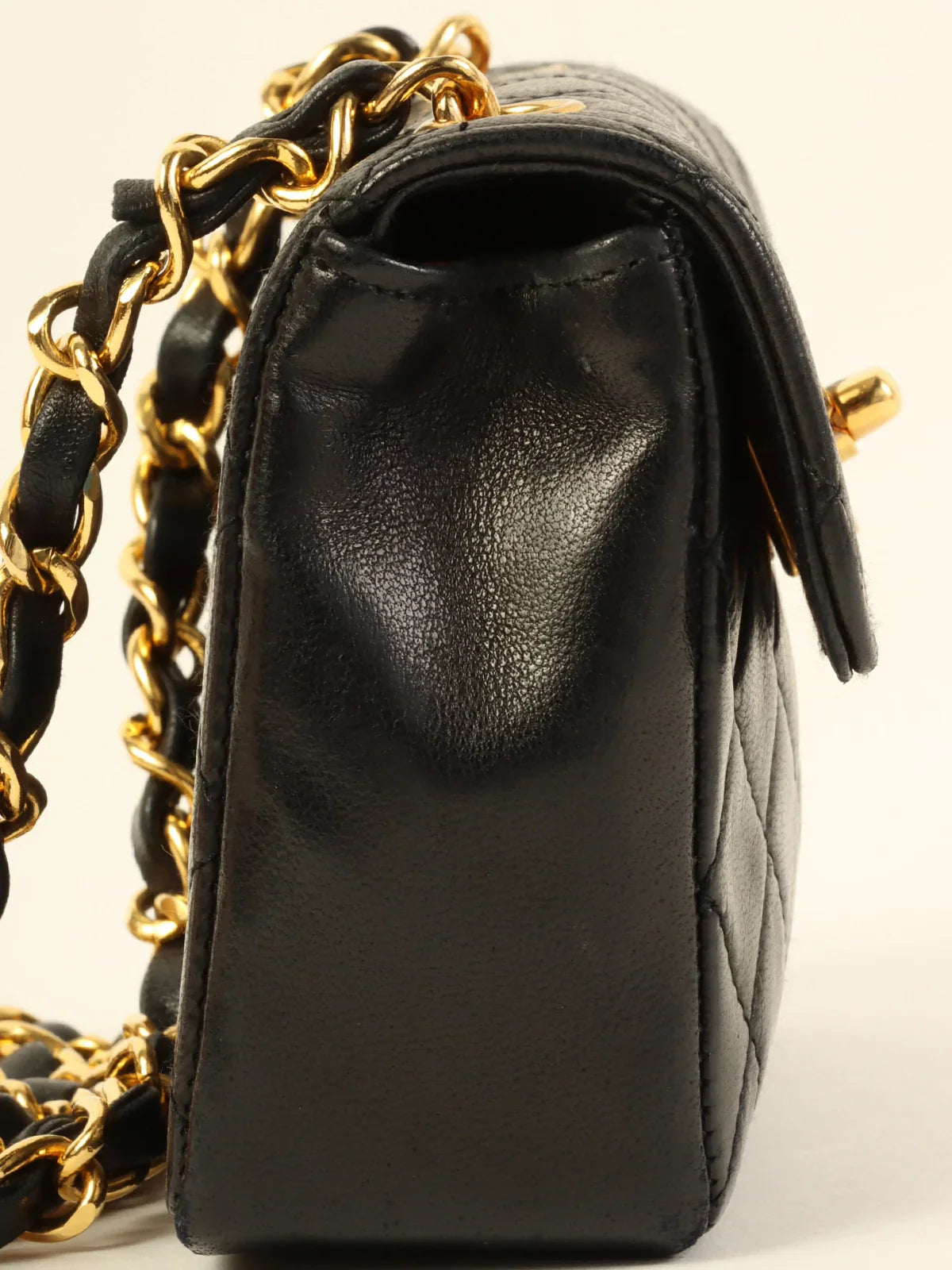 CHANEL Around 1990 Made Straight Flap Turn-Lock Mini Chain Bag Black