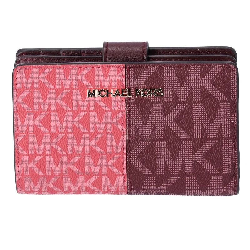 Michael Kors Jet Set Medium Bifold Zip Coin Signature Wallet Oxblood Multi MK