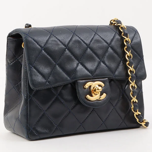 Chanel Around 1990 Made Classic Flap Chain Bag Mini Navy