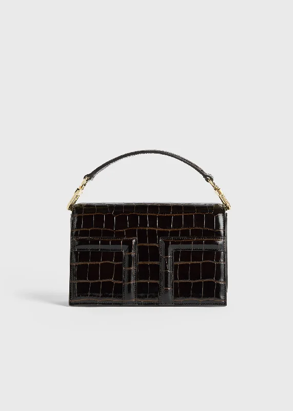 Mini T-Flap croco-embossed bag dark brown