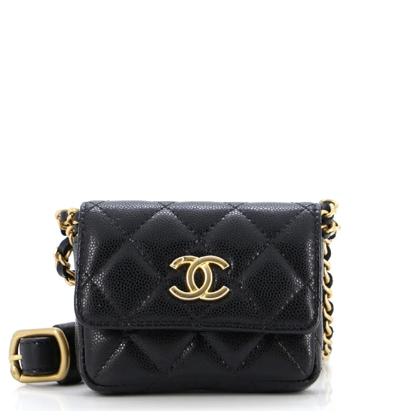 Twist Your Buttons Flap Belt Bag Quilted Caviar