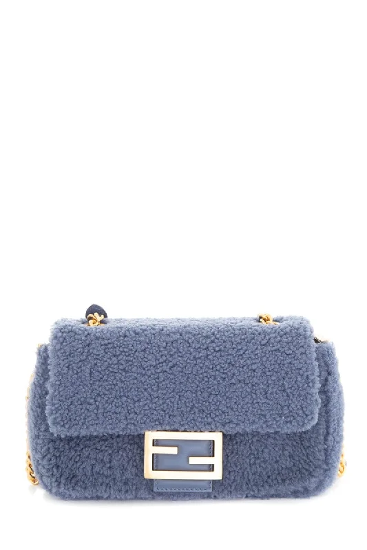 Fendi Blue Shearling Midi Cross-Body