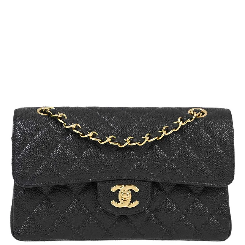 Chanel 2003-2004 Black Caviar Small Classic Double Flap Shoulder Bag