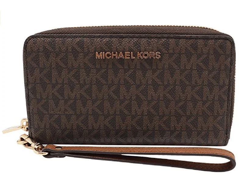 Michael Kors Jet Set Travel Large Flat Multifunction Phone Case Wallet Brown