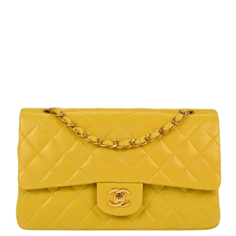 Chanel * 2000-2001 Yellow Lambskin Medium Classic Double Flap Shoulder Bag