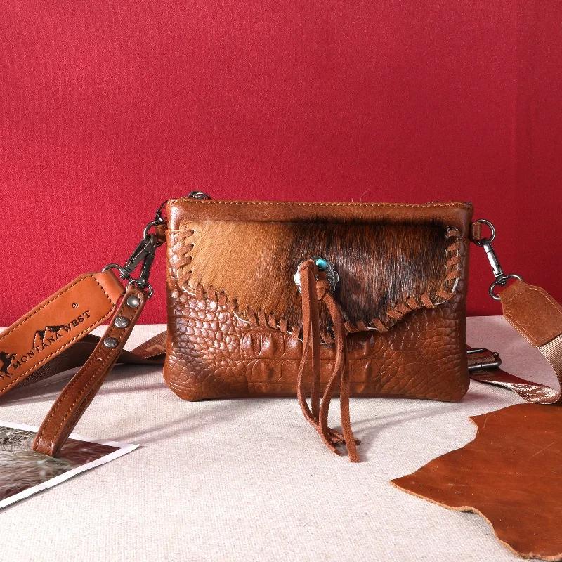 MW1268-181  Montana West Hair-On Cowhide Croc Embossed  Clutch/Crossbody