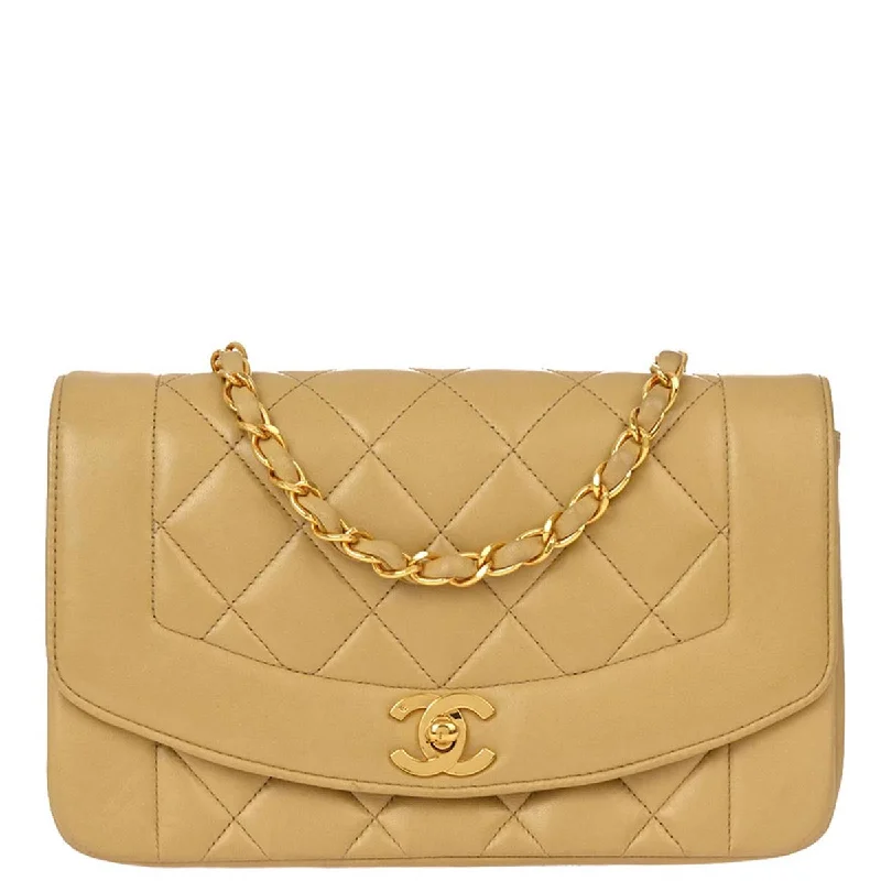 Chanel 1991-1994 Beige Lambskin Small Diana Shoulder Bag