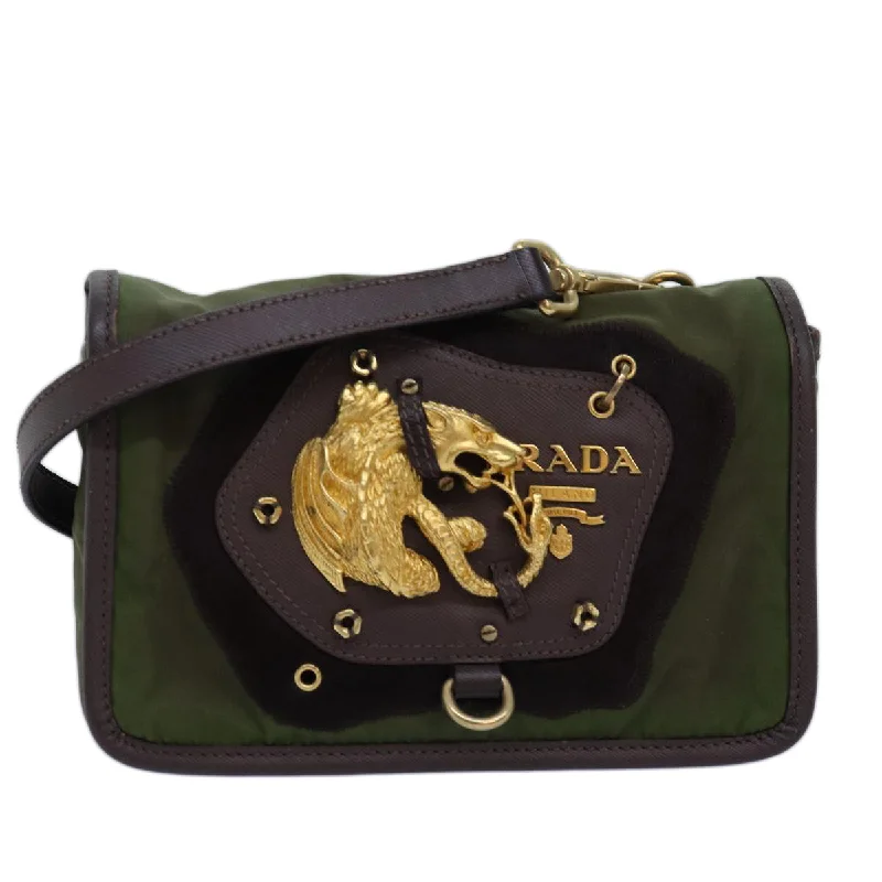 PRADA Shoulder Bag Nylon Khaki Auth 74960