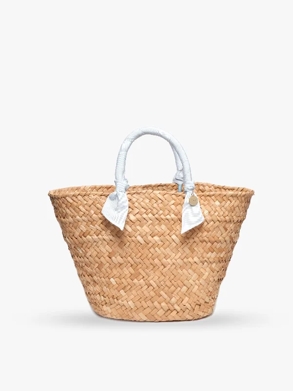 Rosie Woven Straw Ribbon-Handle Tote