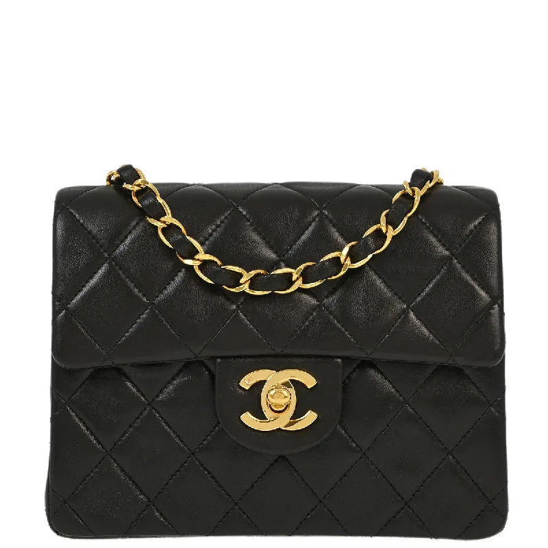 Chanel 1994-1996 Black Lambskin Mini Classic Square Flap Shoulder Bag 17