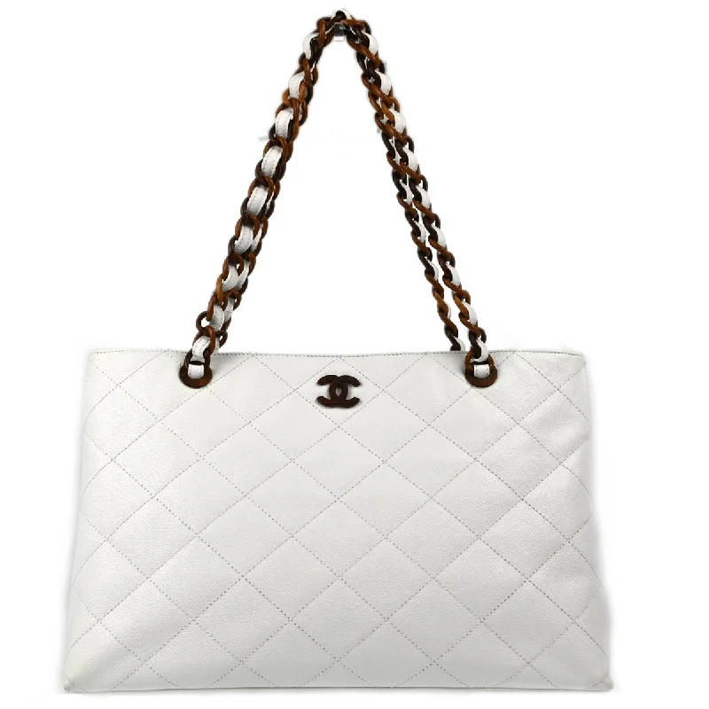 Chanel White Caviar Chain Tote Bag