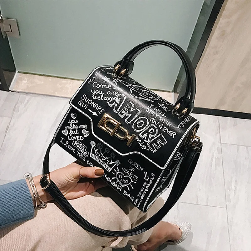 Designer Fashion Graffiti Women Handbags PU Leather Small Flap Bag Luxury Crossbody Bags For Women Evening Clutch Purse 2020