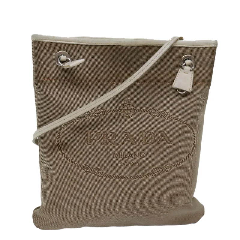 PRADA Shoulder Bag Canvas Beige Auth 77502