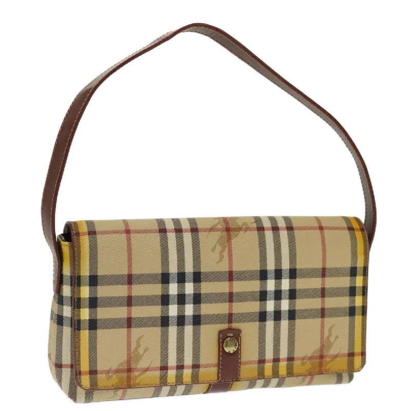 BURBERRY Nova Check Shoulder Bag PVC Beige Brown Auth 70944