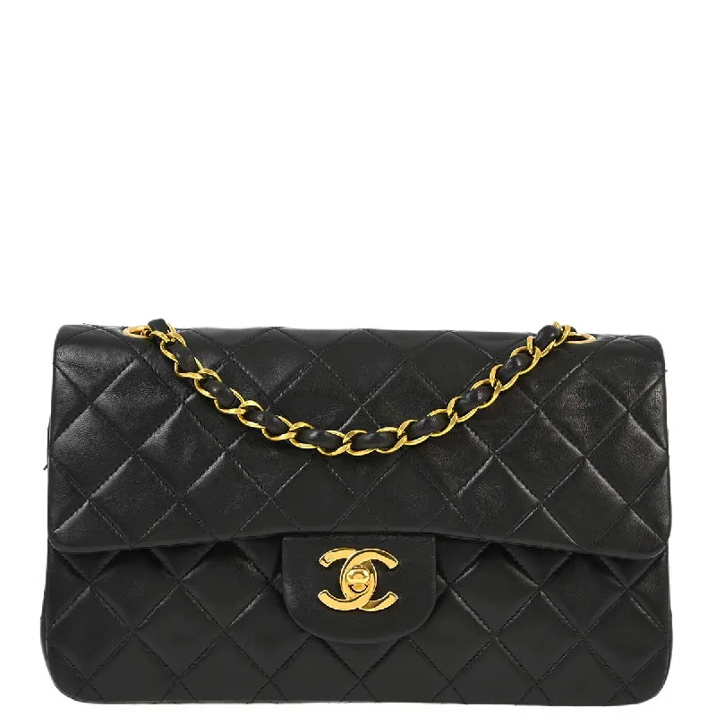 Chanel 1994-1996 Black Lambskin Small Classic Double Flap Shoulder Bag