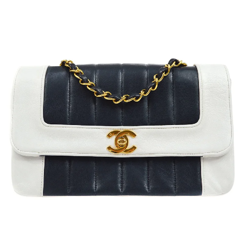 Chanel 1991-1994 Navy White Lambskin Vertical Border Flap Small