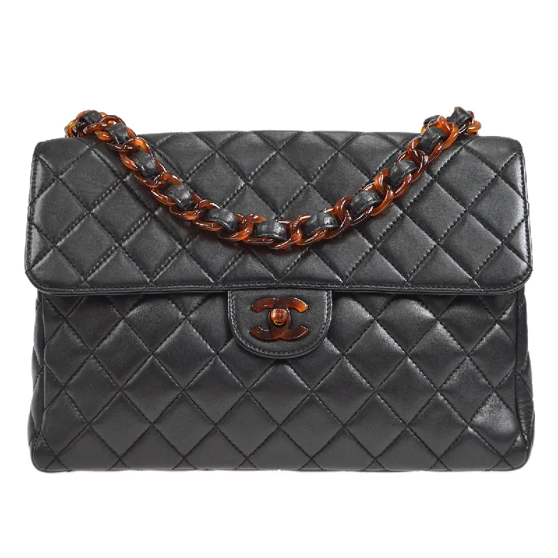 Chanel 1996-1997 Tortoiseshell Small CC Classic Flap Jumbo Black Lambskin